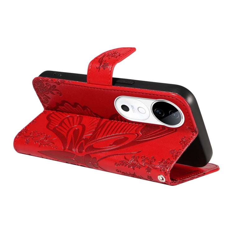 For vivo V40 5G Swallowtail Butterfly Embossed Leather Phone Case