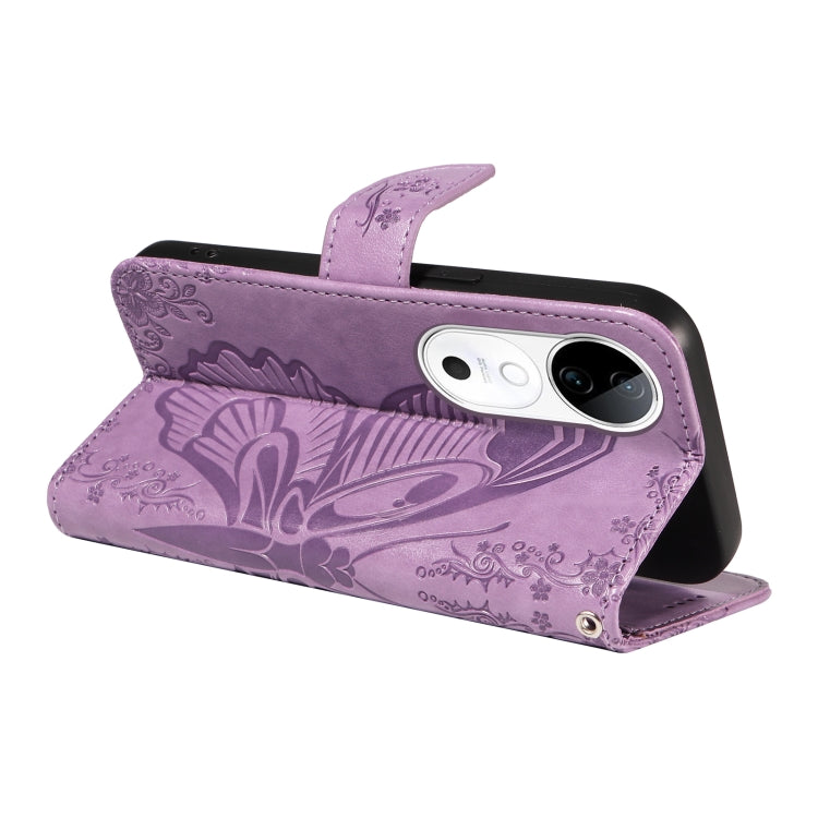 For vivo V40 5G Swallowtail Butterfly Embossed Leather Phone Case