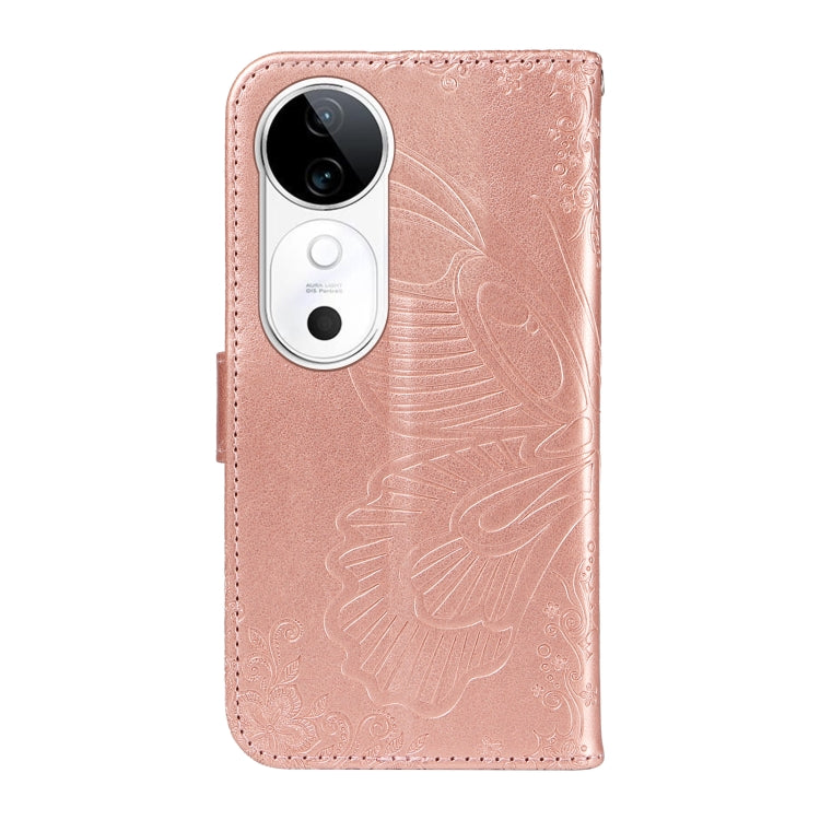 For vivo V40 5G Swallowtail Butterfly Embossed Leather Phone Case