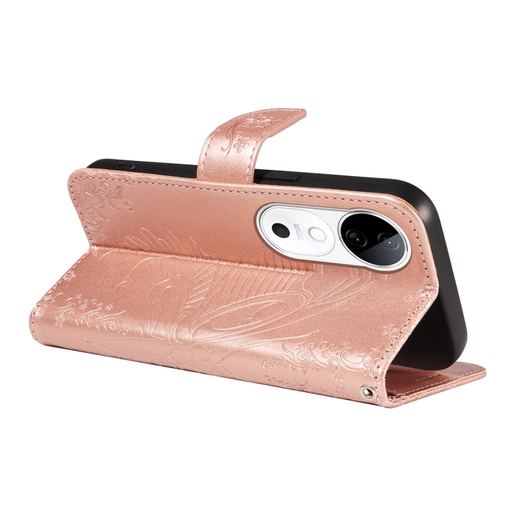 For vivo V40 5G Swallowtail Butterfly Embossed Leather Phone Case