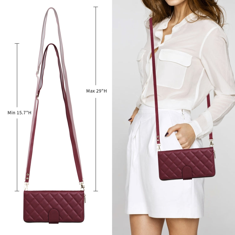 For iPhone 14 / 13 Crossbody Rhombic Zipper Tower Buckle Leather Phone Case with Lanyard