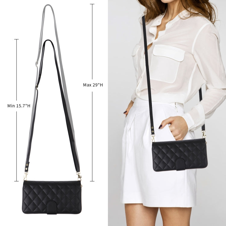 For iPhone 14 Pro Max Crossbody Rhombic Zipper Tower Buckle Leather Phone Case with Lanyard