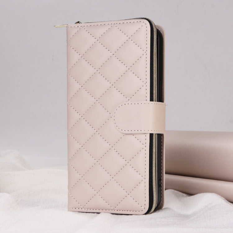 For iPhone 13 mini Crossbody Rhombic Zipper Tower Buckle Leather Phone Case with Lanyard
