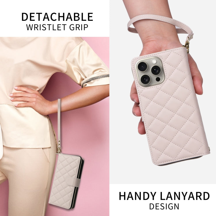 For iPhone 12 mini Crossbody Rhombic Zipper Tower Buckle Leather Phone Case with Lanyard
