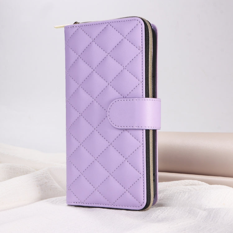 For iPhone XS Max Crossbody Rhombic Zipper Tower Buckle Leather Phone Case with Lanyard