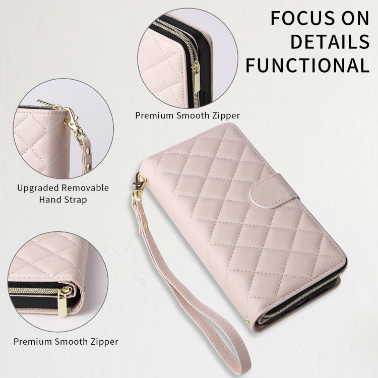 For iPhone XS Max Crossbody Rhombic Zipper Tower Buckle Leather Phone Case with Lanyard