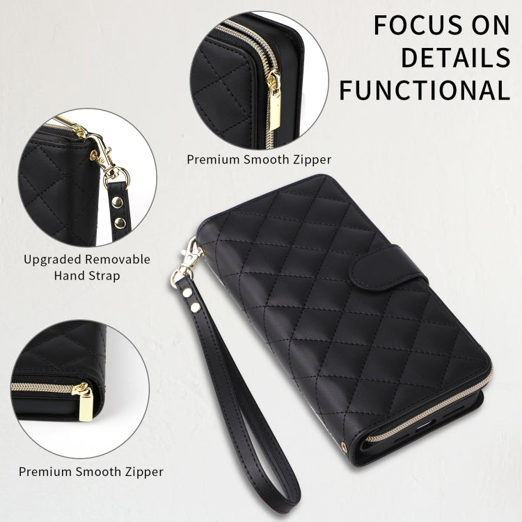 For iPhone XS Max Crossbody Rhombic Zipper Tower Buckle Leather Phone Case with Lanyard