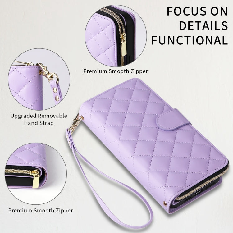 For iPhone 8 Plus / 7 Plus Crossbody Rhombic Zipper Tower Buckle Leather Phone Case with Lanyard