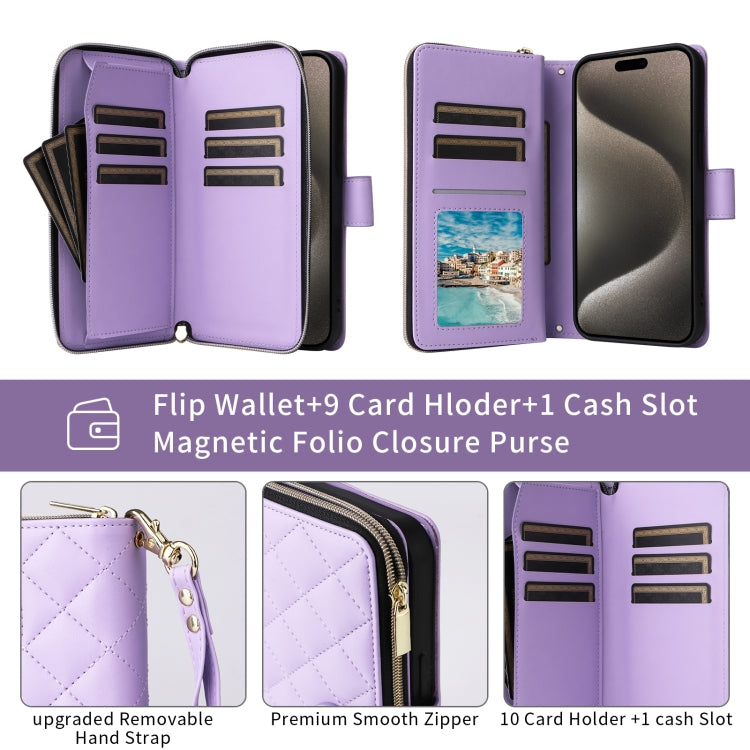 For iPhone 8 Plus / 7 Plus Crossbody Rhombic Zipper Tower Buckle Leather Phone Case with Lanyard