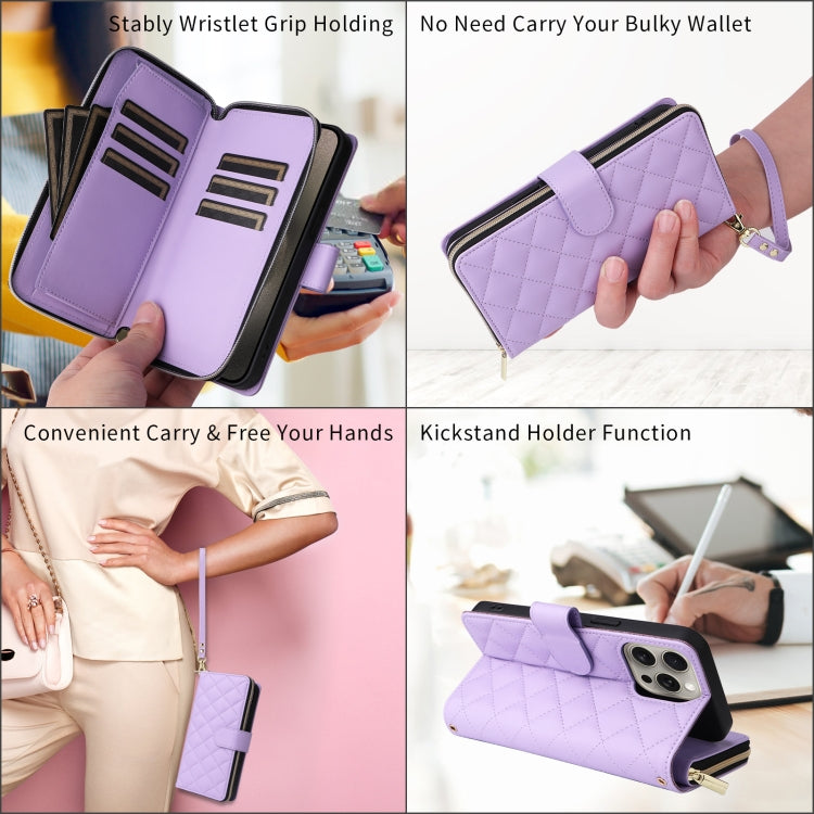 For iPhone 8 Plus / 7 Plus Crossbody Rhombic Zipper Tower Buckle Leather Phone Case with Lanyard