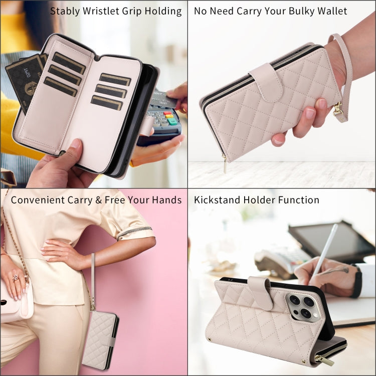 For iPhone 8 Plus / 7 Plus Crossbody Rhombic Zipper Tower Buckle Leather Phone Case with Lanyard