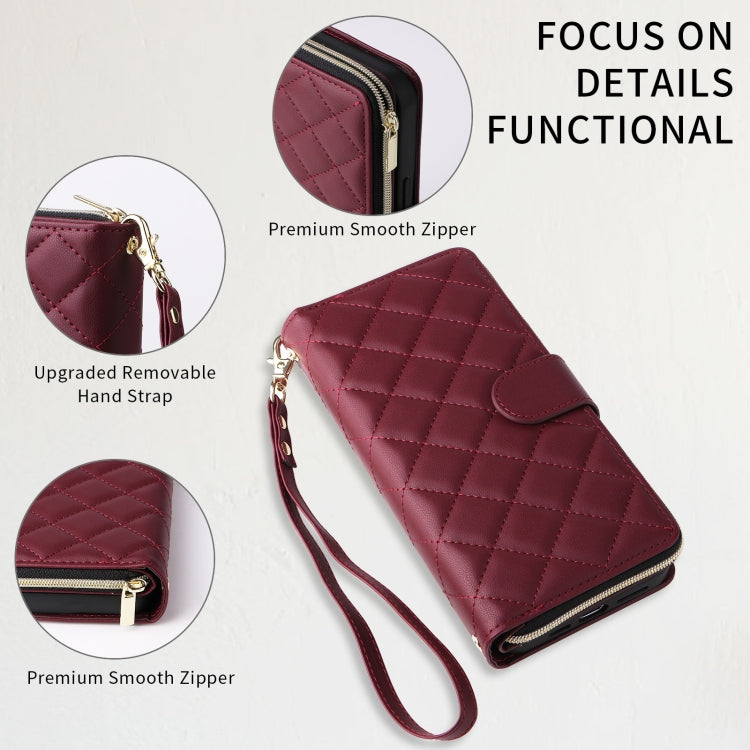 For iPhone 8 Plus / 7 Plus Crossbody Rhombic Zipper Tower Buckle Leather Phone Case with Lanyard