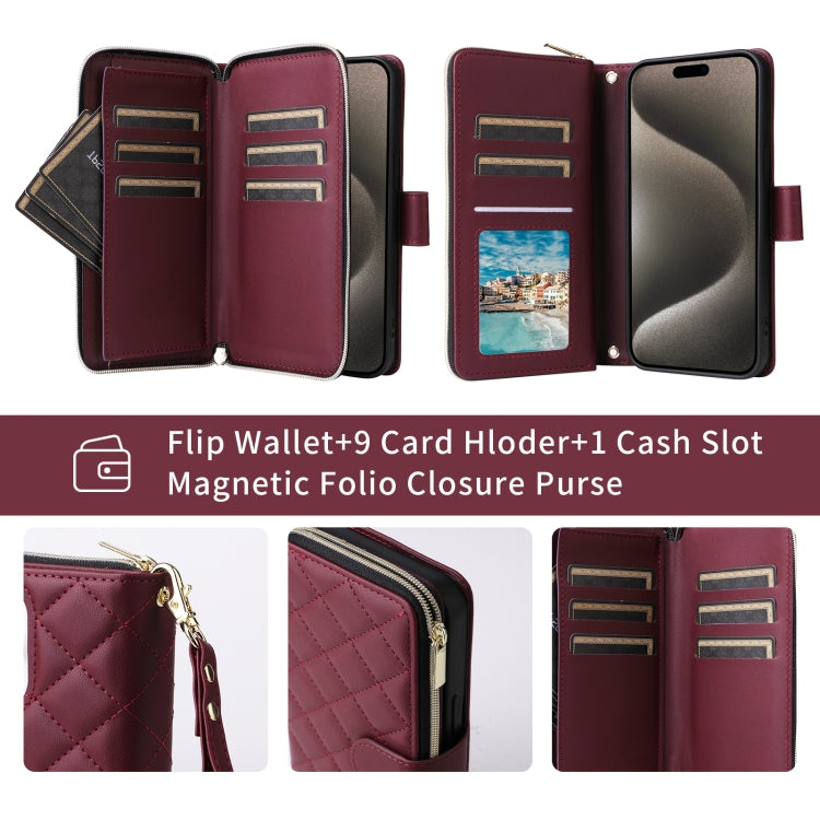 For iPhone 8 Plus / 7 Plus Crossbody Rhombic Zipper Tower Buckle Leather Phone Case with Lanyard