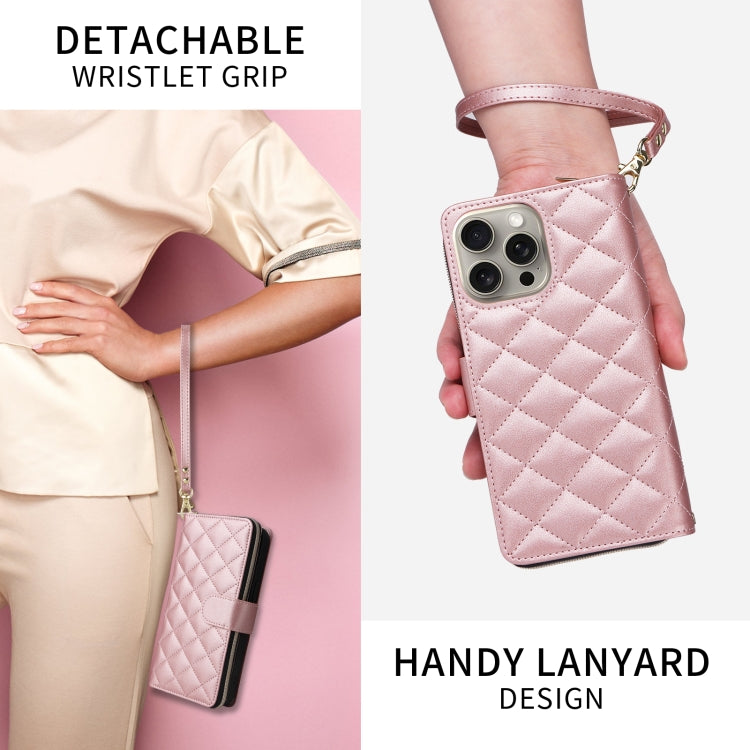 For iPhone 8 Plus / 7 Plus Crossbody Rhombic Zipper Tower Buckle Leather Phone Case with Lanyard