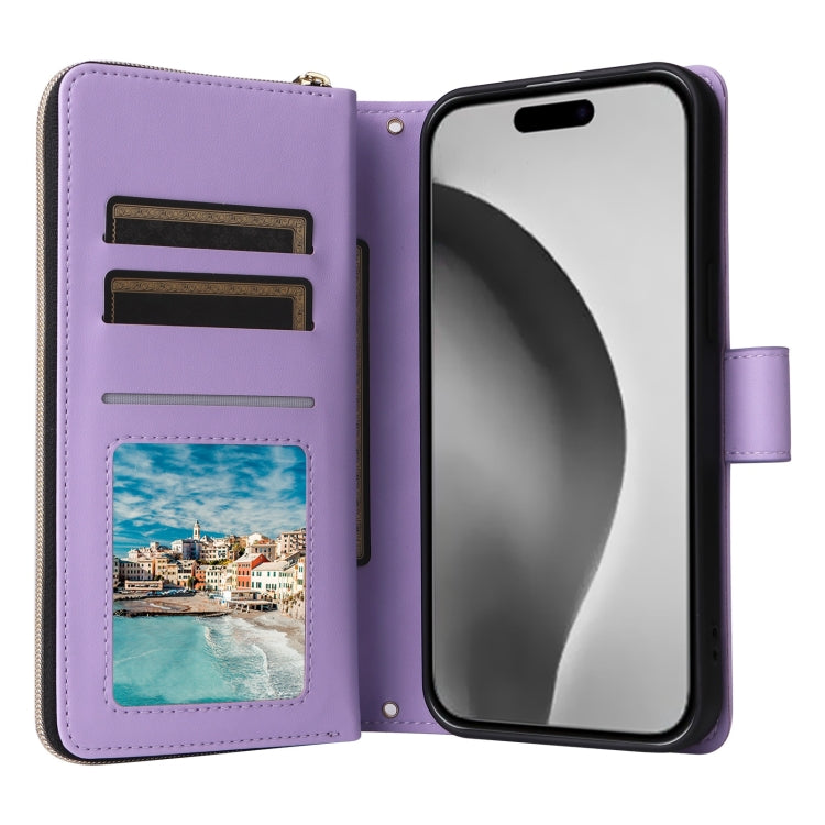 For iPhone 16 Pro Max Crossbody Rhombic Zipper Tower Buckle Leather Phone Case with Lanyard