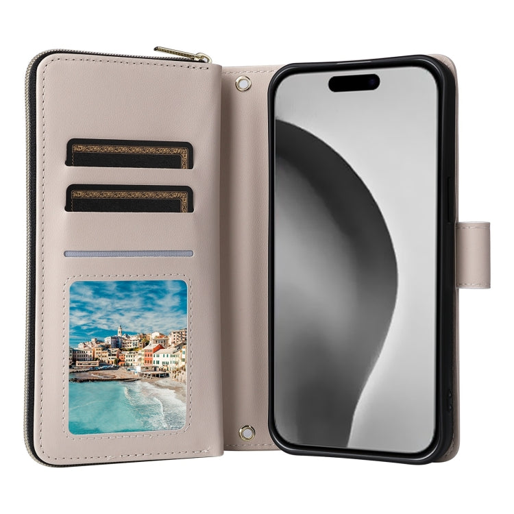 For iPhone 16 Pro Max Crossbody Rhombic Zipper Tower Buckle Leather Phone Case with Lanyard