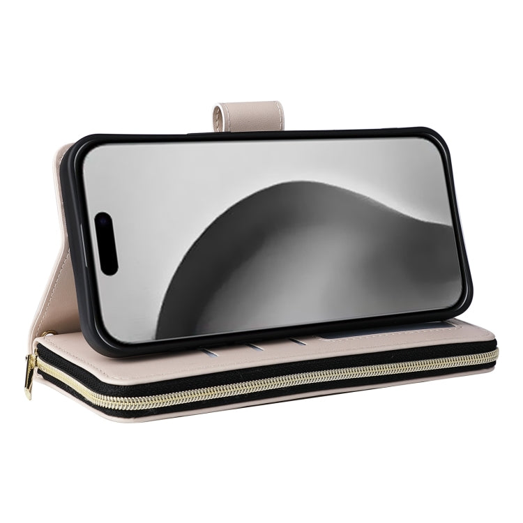 For iPhone 16 Pro Max Crossbody Rhombic Zipper Tower Buckle Leather Phone Case with Lanyard