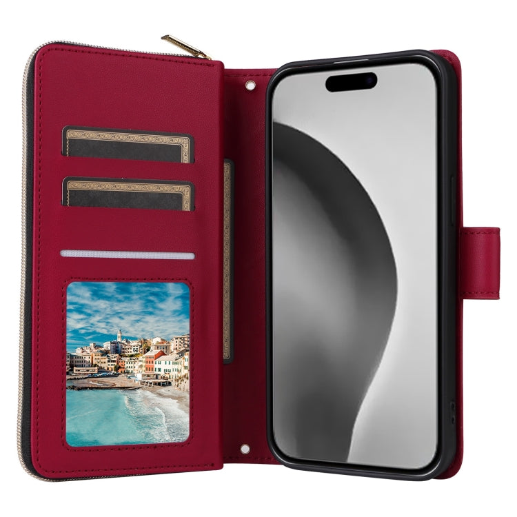 For iPhone 16 Pro Max Crossbody Rhombic Zipper Tower Buckle Leather Phone Case with Lanyard