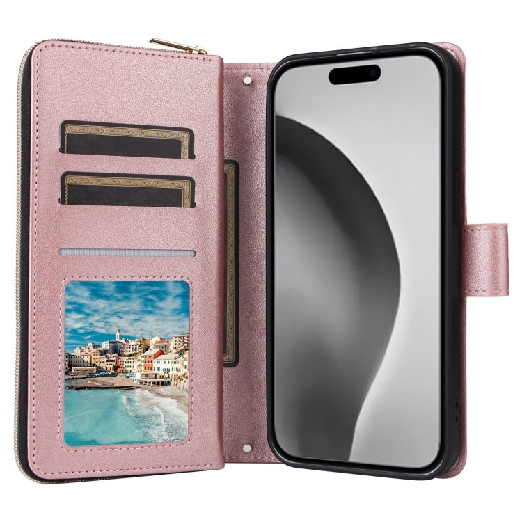 For iPhone 16 Pro Max Crossbody Rhombic Zipper Tower Buckle Leather Phone Case with Lanyard