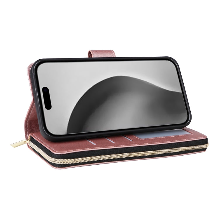 For iPhone 16 Pro Max Crossbody Rhombic Zipper Tower Buckle Leather Phone Case with Lanyard