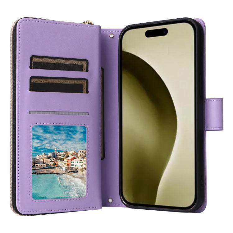 For iPhone 16 Pro Crossbody Rhombic Zipper Tower Buckle Leather Phone Case with Lanyard