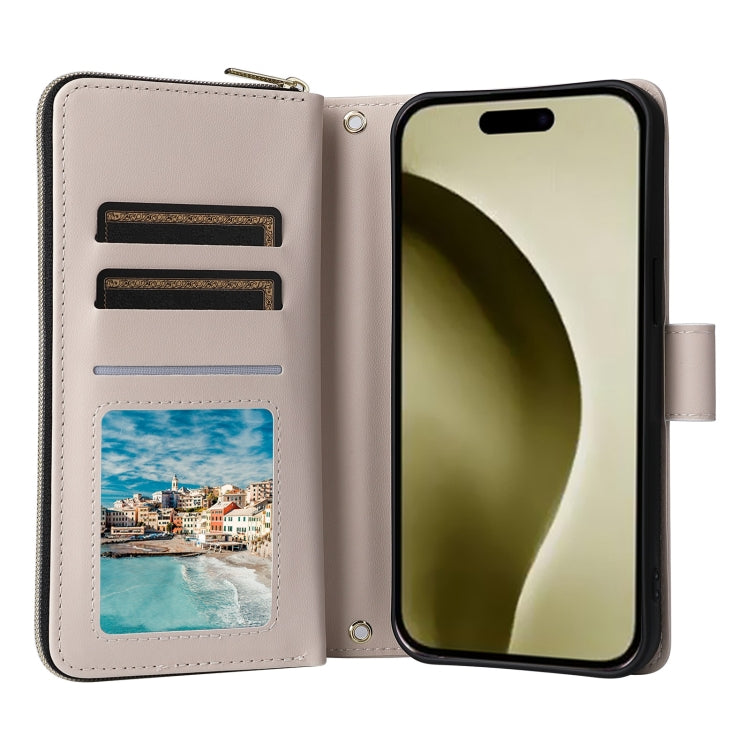 For iPhone 16 Pro Crossbody Rhombic Zipper Tower Buckle Leather Phone Case with Lanyard
