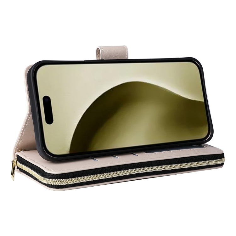 For iPhone 16 Pro Crossbody Rhombic Zipper Tower Buckle Leather Phone Case with Lanyard
