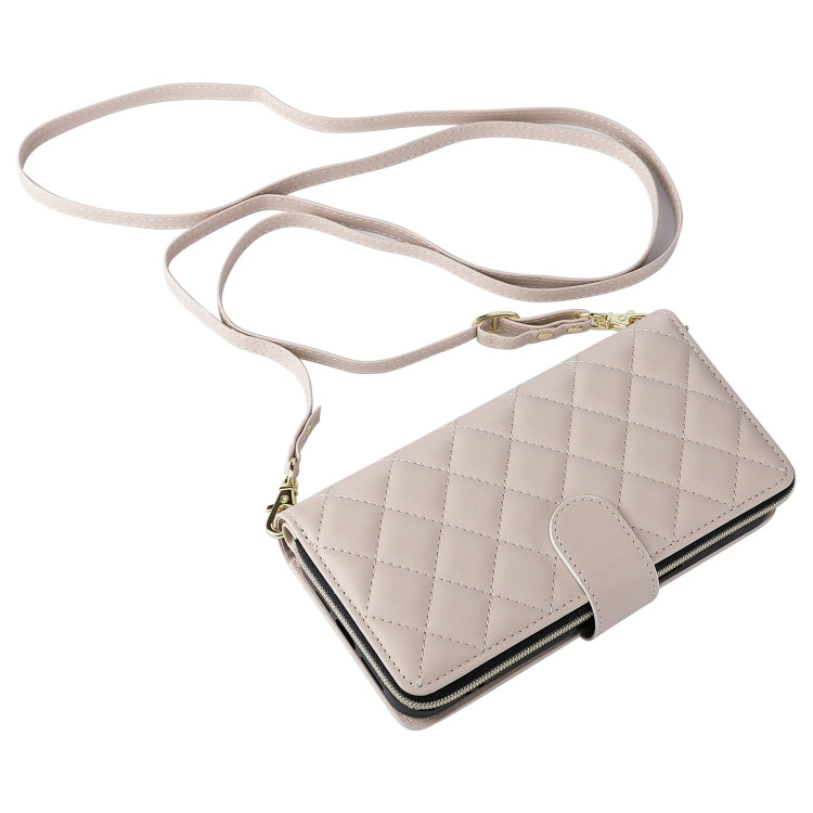 For iPhone 16 Pro Crossbody Rhombic Zipper Tower Buckle Leather Phone Case with Lanyard