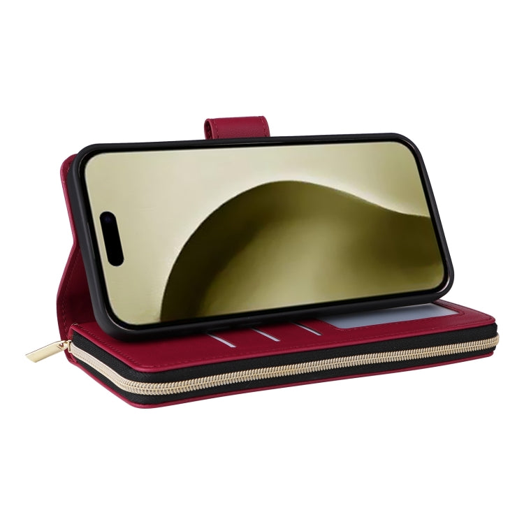 For iPhone 16 Pro Crossbody Rhombic Zipper Tower Buckle Leather Phone Case with Lanyard