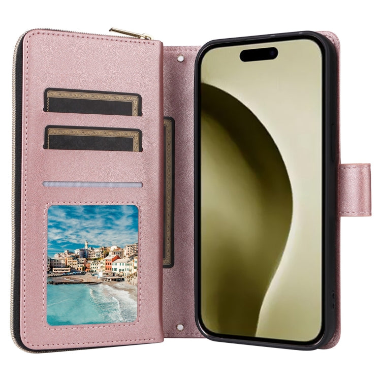 For iPhone 16 Pro Crossbody Rhombic Zipper Tower Buckle Leather Phone Case with Lanyard