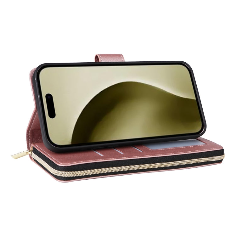 For iPhone 16 Pro Crossbody Rhombic Zipper Tower Buckle Leather Phone Case with Lanyard