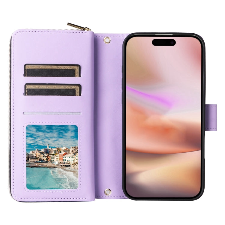 For iPhone 16 Plus Crossbody Rhombic Zipper Tower Buckle Leather Phone Case with Lanyard