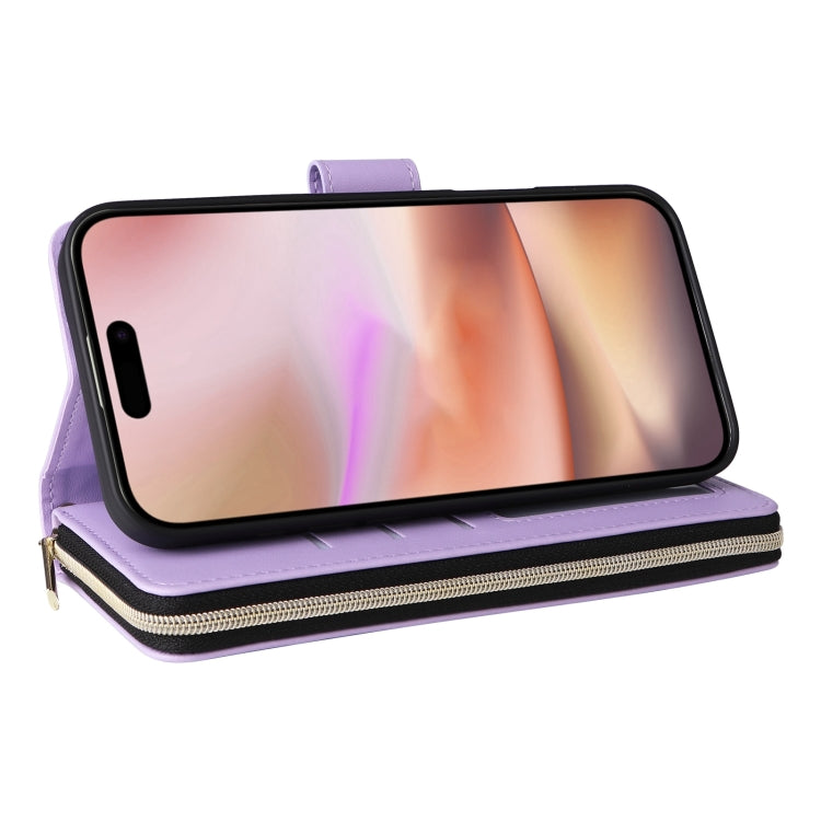 For iPhone 16 Plus Crossbody Rhombic Zipper Tower Buckle Leather Phone Case with Lanyard
