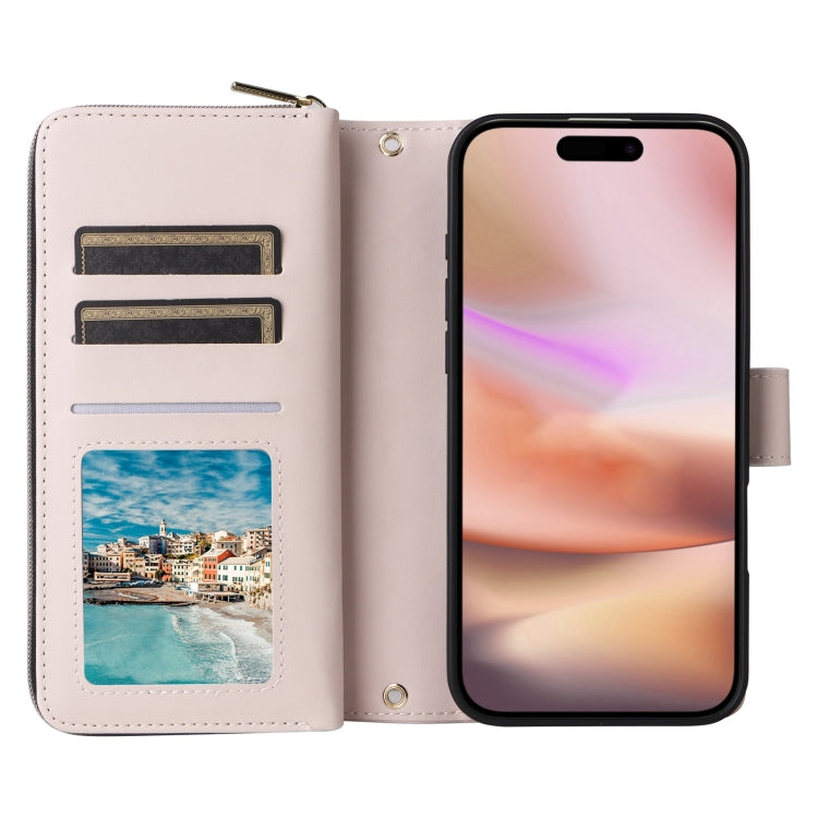 For iPhone 16 Plus Crossbody Rhombic Zipper Tower Buckle Leather Phone Case with Lanyard
