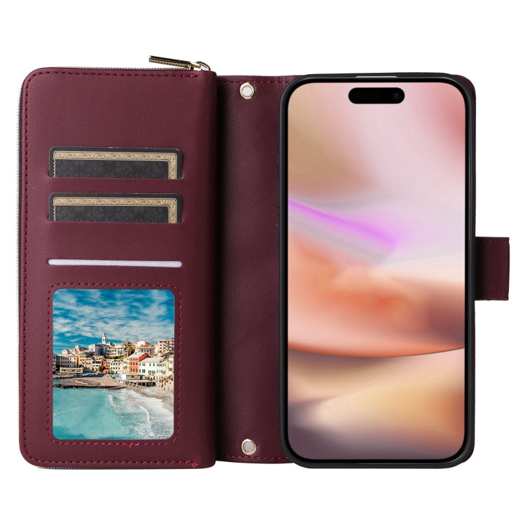 For iPhone 16 Plus Crossbody Rhombic Zipper Tower Buckle Leather Phone Case with Lanyard