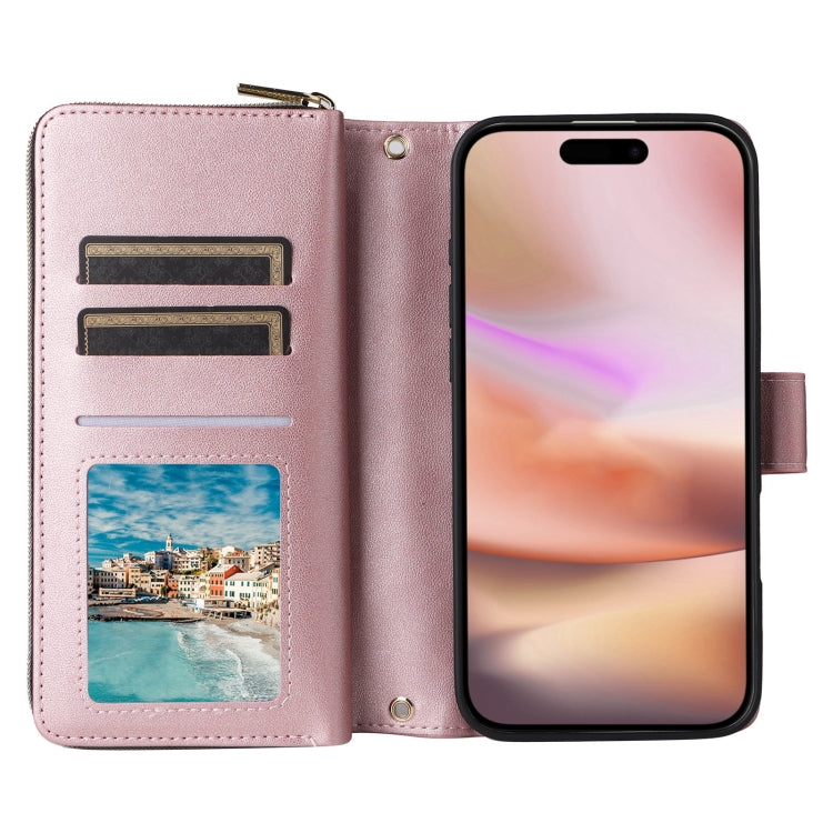 For iPhone 16 Plus Crossbody Rhombic Zipper Tower Buckle Leather Phone Case with Lanyard