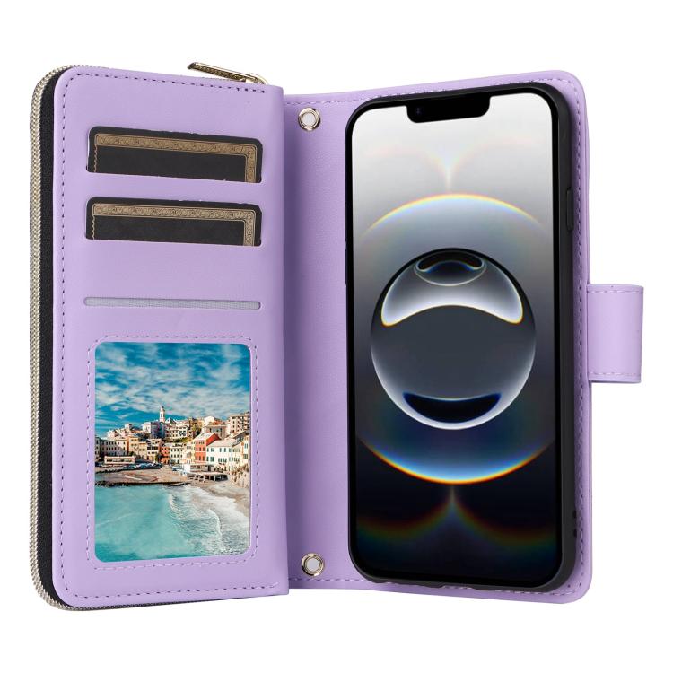 For iPhone 17e / 16e Crossbody Rhombic Zipper Tower Buckle Leather Phone Case with Lanyard