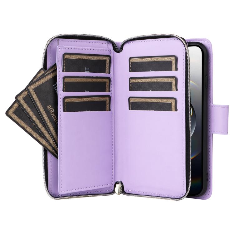 For iPhone 17e / 16e Crossbody Rhombic Zipper Tower Buckle Leather Phone Case with Lanyard