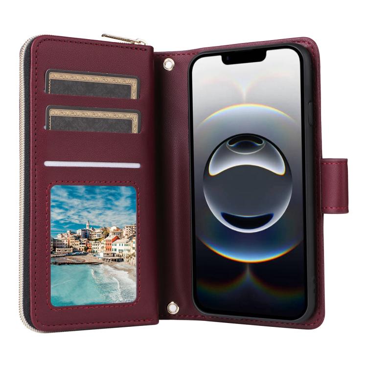 For iPhone 17e / 16e Crossbody Rhombic Zipper Tower Buckle Leather Phone Case with Lanyard