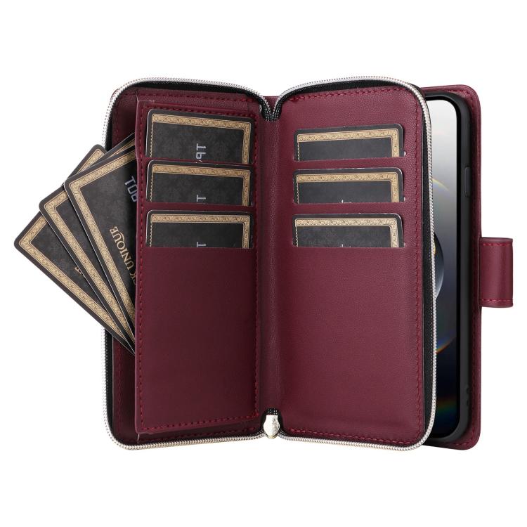 For iPhone 17e / 16e Crossbody Rhombic Zipper Tower Buckle Leather Phone Case with Lanyard