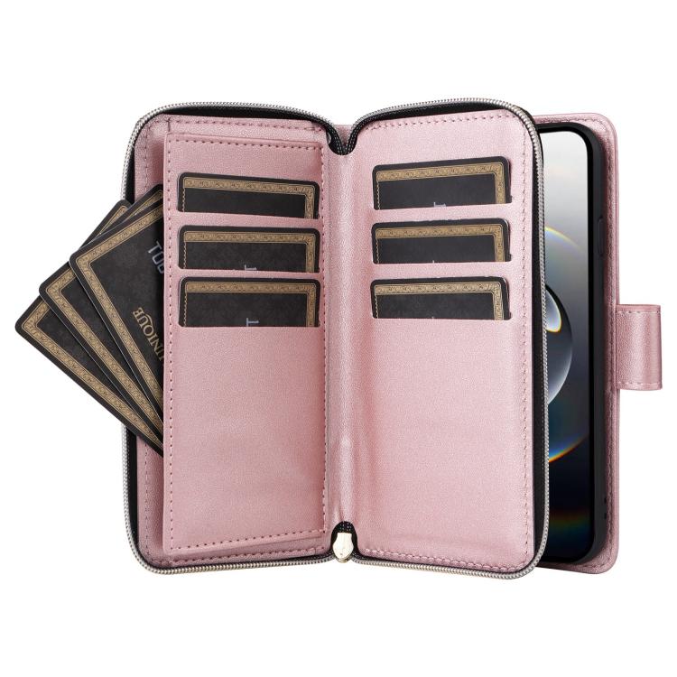 For iPhone 17e / 16e Crossbody Rhombic Zipper Tower Buckle Leather Phone Case with Lanyard