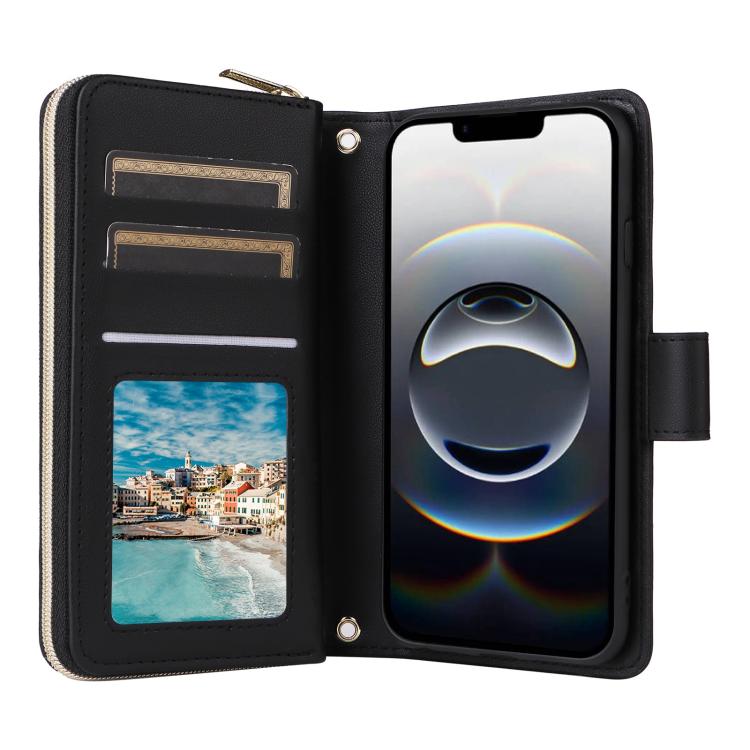 For iPhone 17e / 16e Crossbody Rhombic Zipper Tower Buckle Leather Phone Case with Lanyard