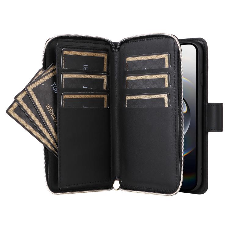 For iPhone 17e / 16e Crossbody Rhombic Zipper Tower Buckle Leather Phone Case with Lanyard