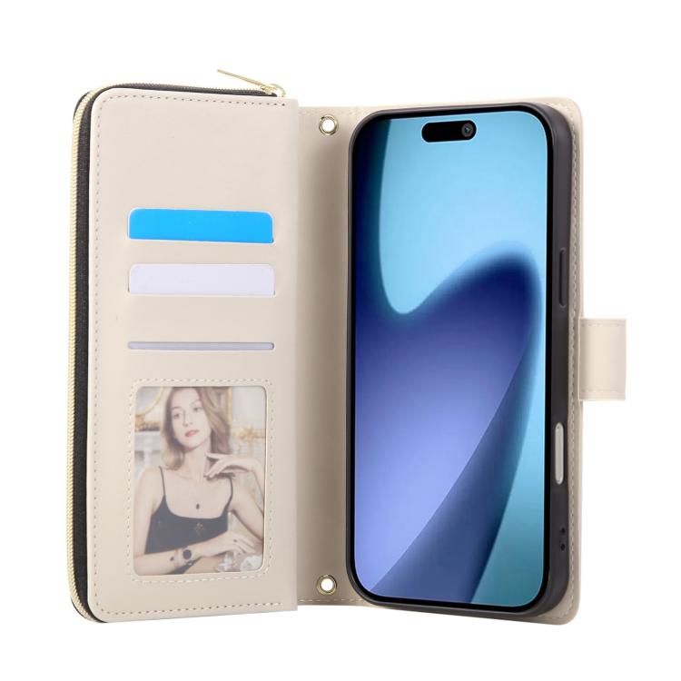 For iPhone 17 Pro Max Crossbody Rhombic Zipper Tower Buckle Leather Phone Case with Lanyard