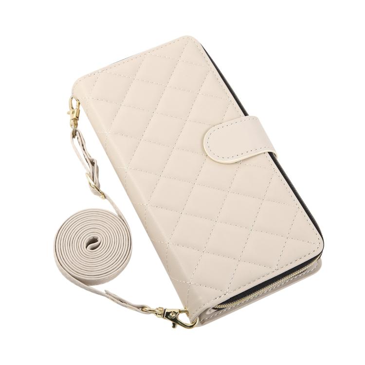 For iPhone 17 Pro Max Crossbody Rhombic Zipper Tower Buckle Leather Phone Case with Lanyard
