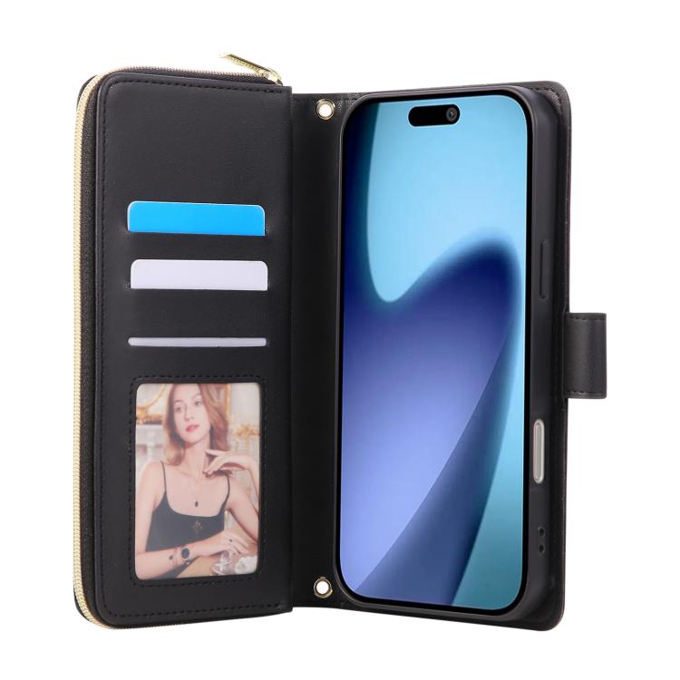 For iPhone 17 Pro Max Crossbody Rhombic Zipper Tower Buckle Leather Phone Case with Lanyard