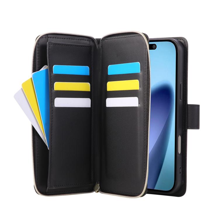 For iPhone 17 Pro Max Crossbody Rhombic Zipper Tower Buckle Leather Phone Case with Lanyard