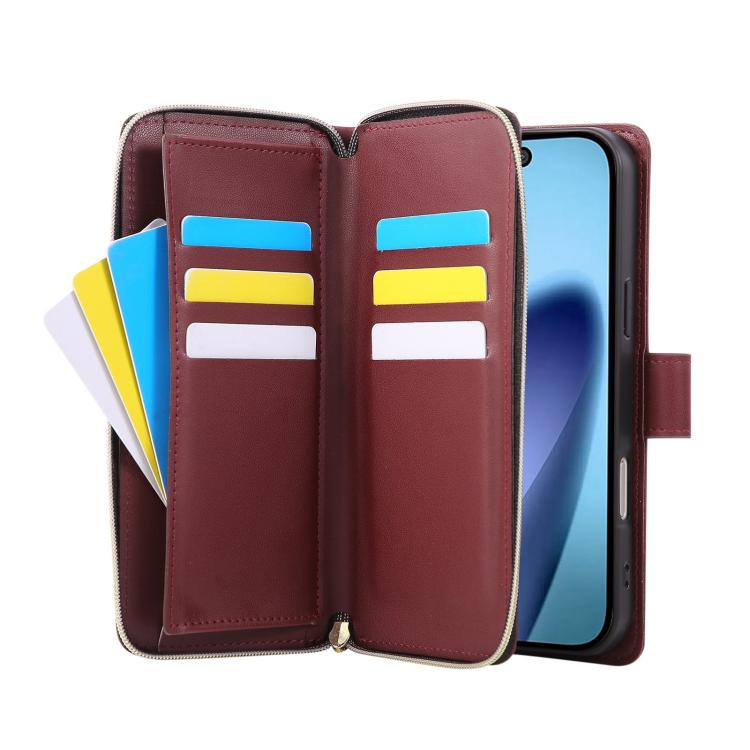 For iPhone 17 Pro Crossbody Rhombic Zipper Tower Buckle Leather Phone Case with Lanyard