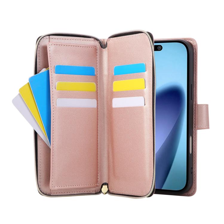 For iPhone 17 Pro Crossbody Rhombic Zipper Tower Buckle Leather Phone Case with Lanyard