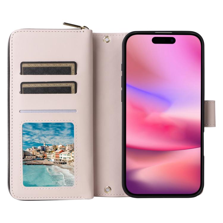 For iPhone 17 Crossbody Rhombic Zipper Tower Buckle Leather Phone Case with Lanyard